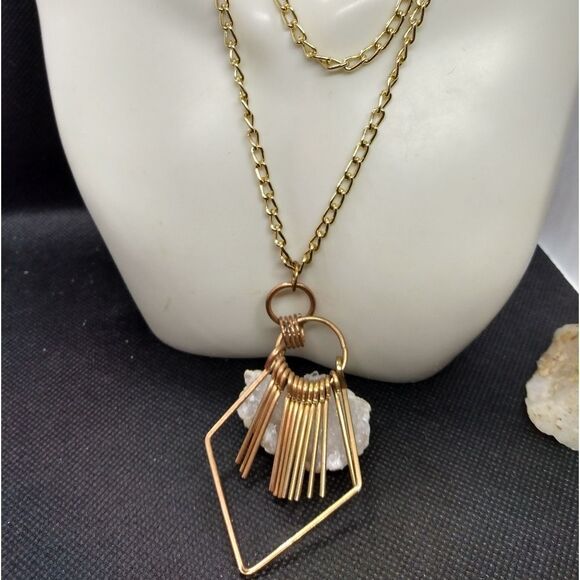 Spiked pendulum gold toned necklace - Picture 1 of 2
